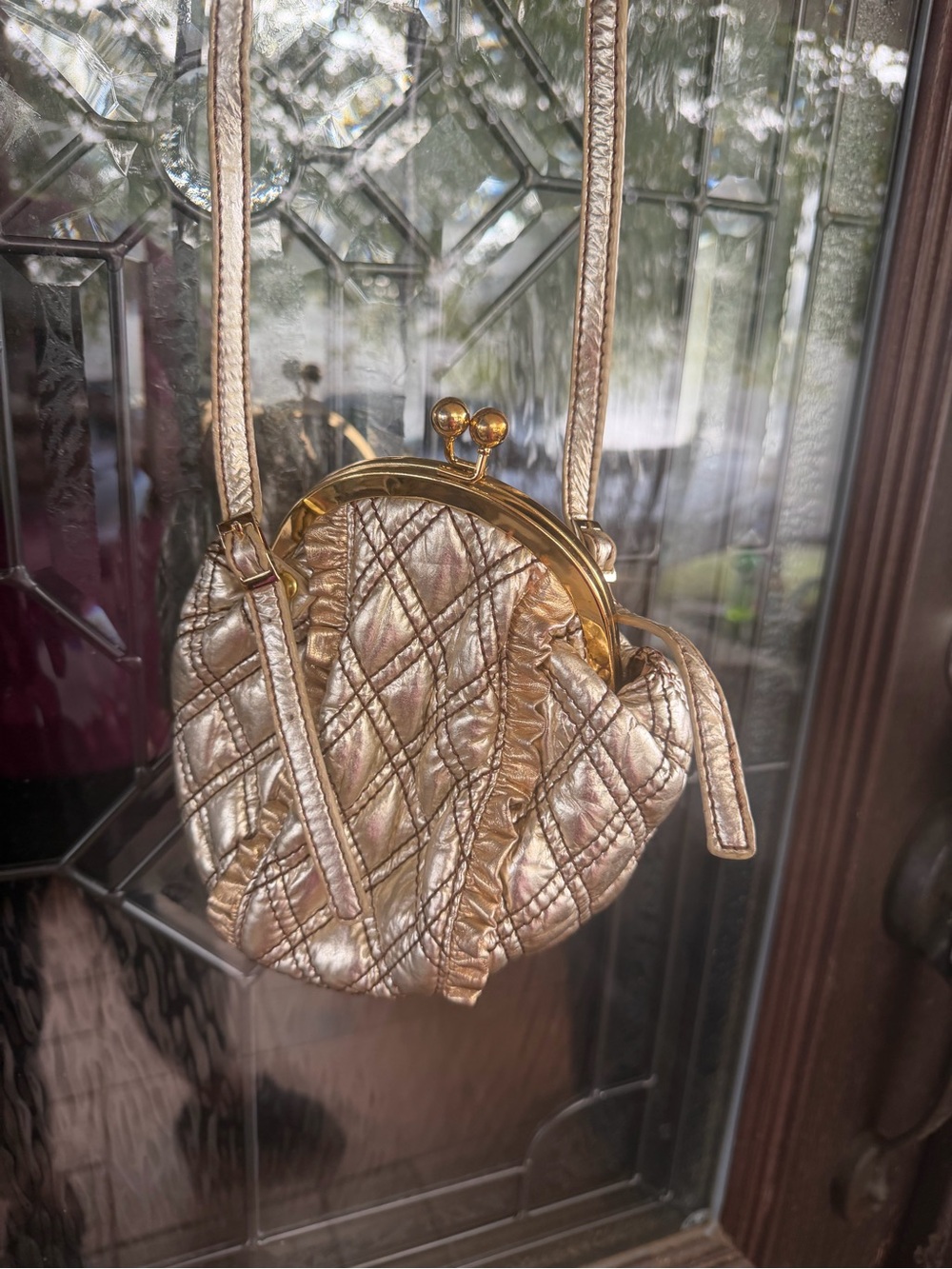 Nicole Lee Shimmery Gold Quilted Ruffled Mini Crossbody